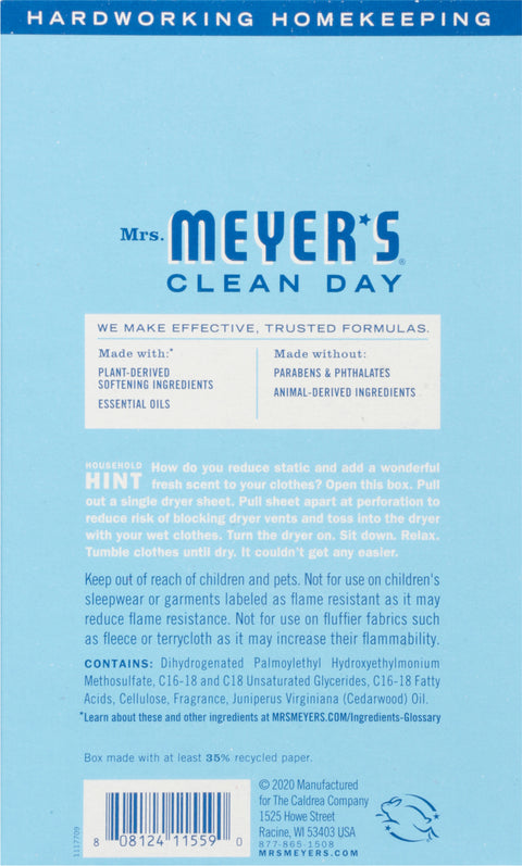 Mrs. Meyer's Dryer Sheets Clean Day 80 CT