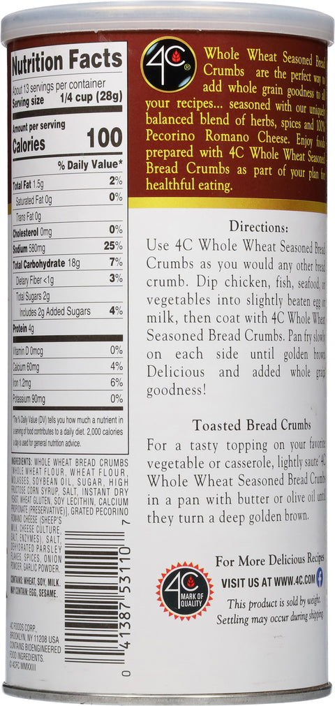 4C Bread Crumbs Whole Wheat Seasoned 13 OZ