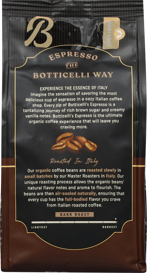 Botticelli Medium Caffeine Premium Organic Ground Dark Roast Espresso Coffee 8.8 oz