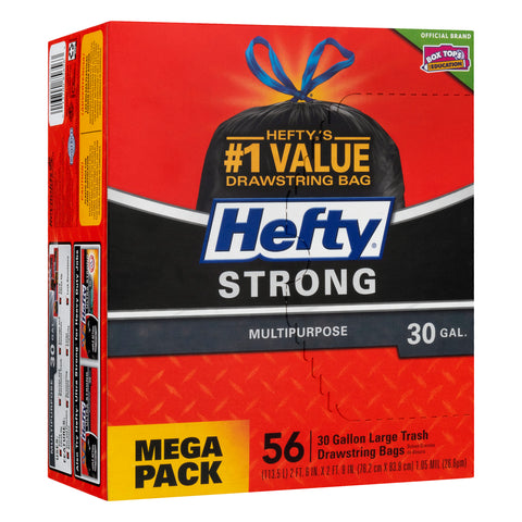 Hefty Mega Pack 30 Gallon Large Multipurpose Strong Drawstring Trash Bags 56.0 ea - 3 Pack