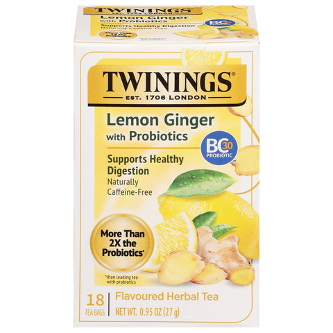 Twinings Superblends Tea Bags Probiotics+ Lemon & Ginger Herbal Tea 18 Bags