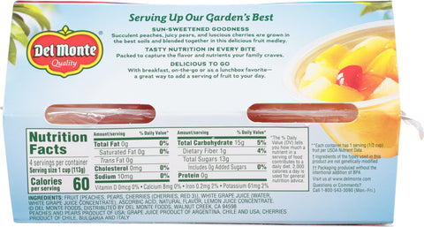 Del Monte Fruit Cups Cherry Mixed 16 OZ