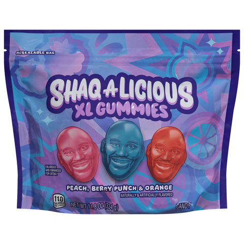 Shaq-A-Licious Gummies Peach, Berry Punch & Orange Candy XL 11.8 oz - 8 Pack