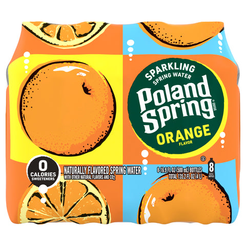 Poland Spring Sparkling Water, Orange, 16.9 oz. Bottles (8 Count) - 3 Pack