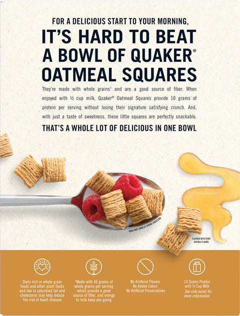 Quaker Oatmeal Squares Cereal Honey Nut 14.5 OZ