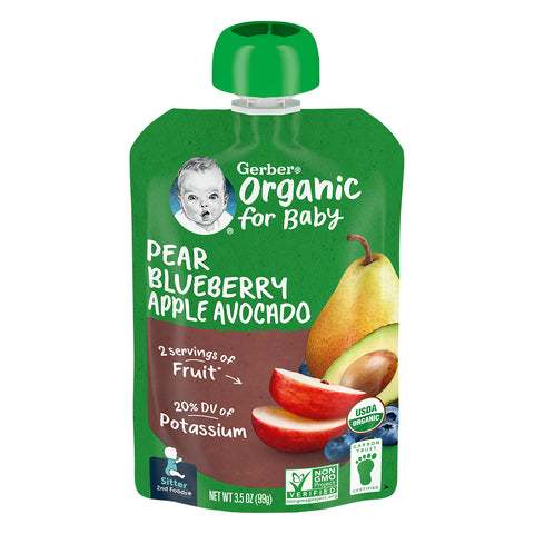 Gerber 2nd Foods Organic Pouch Pears Blueberries Apple & Avacado 3.5 OZ