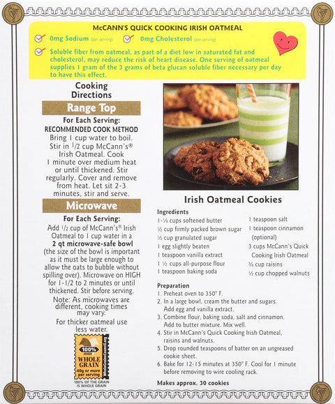 McCann's Quick Cooking Rolled Oats Irish Oatmeal 16 OZ