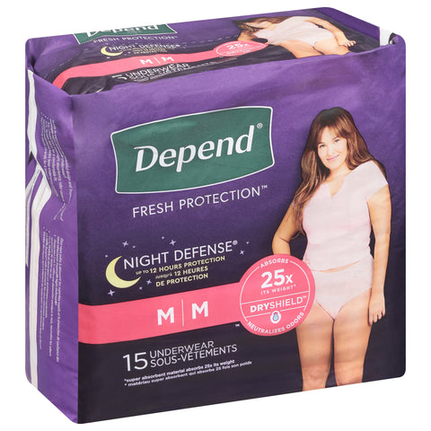 Depend Fresh Protection Night Defense Underwear M 15 ea