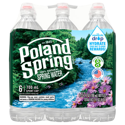 POLAND SPRING Brand 100% Natural Spring Water, 23.7-ounce plastic sport cap  bottles (Pack of 6) - 4 Pack