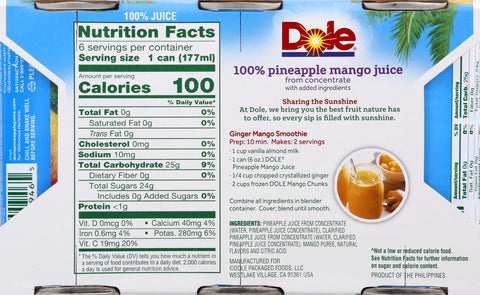 Dole 100% Pineapple Mango Juice 36 FZ