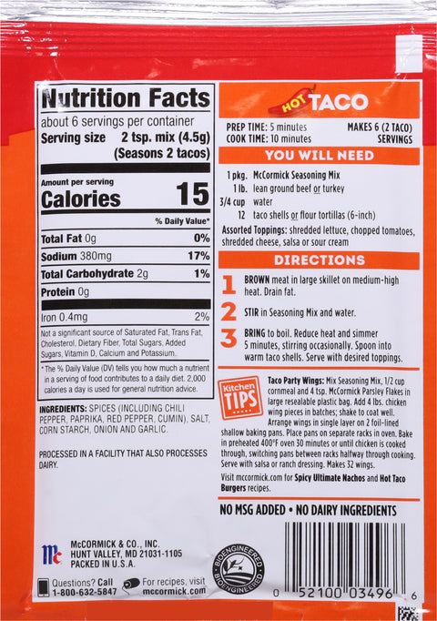 McCormick Hot Taco Season Mix 1 OZ