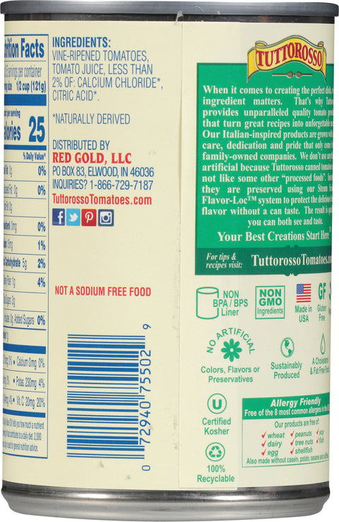 Tuttorosso Diced Tomatoes No Salt Added 14.5 OZ