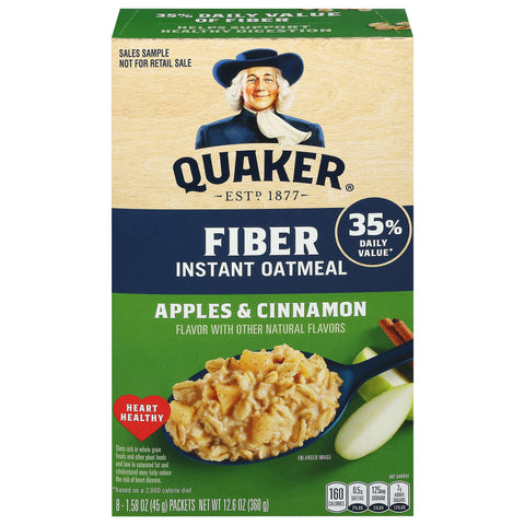Quaker Fiber Apples & Cinnamon Instant Oatmeal 8 - 1.58 oz Packets - 6 Pack