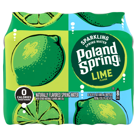 Poland Spring Sparkling Water, Zesty Lime, 16.9 oz. Bottles (8 Count) - 3 Pack
