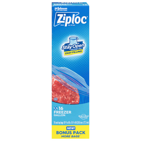 Ziploc Gallon Seal Top Freezer Bags Bonus Pack 16 Bags - 12 Pack