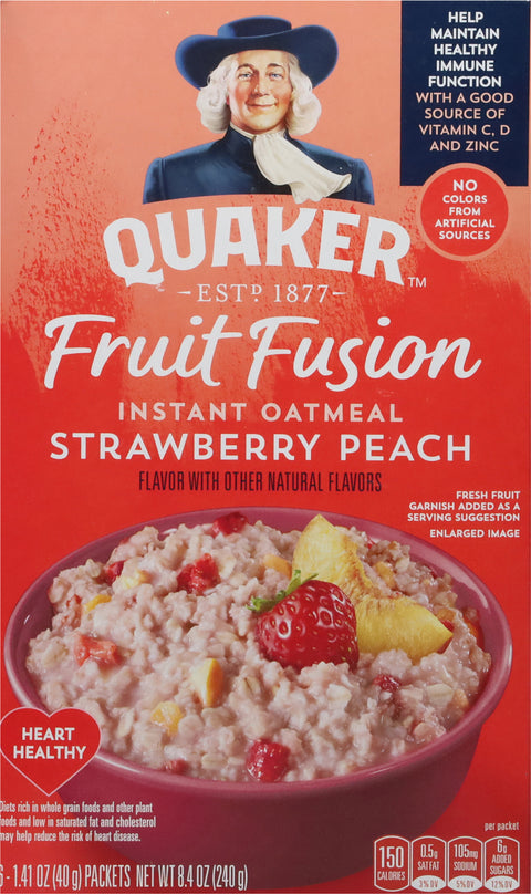 Quaker Fruit Fusion Instant Oatmeal Strawberry Peach 8.4 OZ