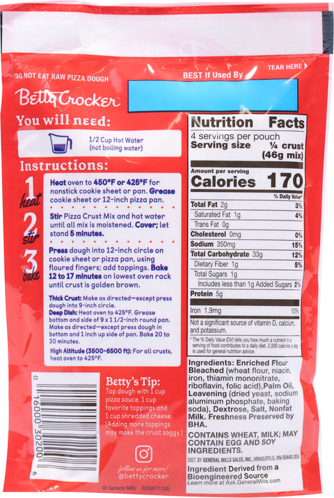 Betty Crocker Mix Pizza Crust Pouch 6.5 OZ