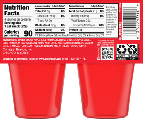 Snack Pack Gels Strawberry 13 OZ