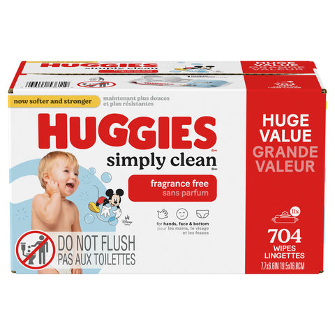 Huggies Simply Clean Unscented Baby Wipes, 11 Flip-Top Packs (704 Wipes Total)