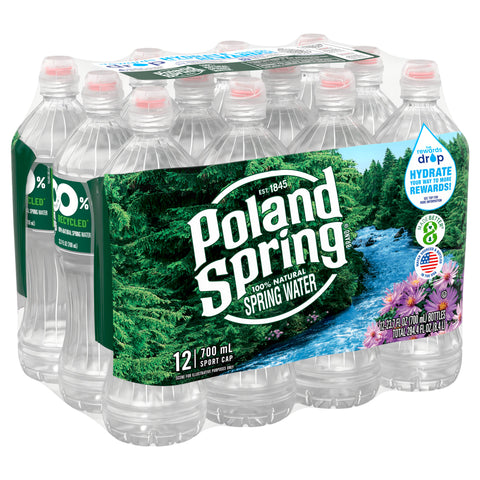 POLAND SPRING Brand 100% Natural Spring Water, 23.7-ounce plastic sport cap bottles (Pack of 12)