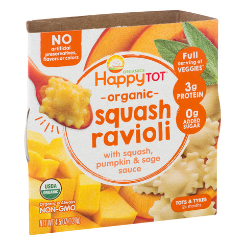 Happy Tot Organics Organic Tots & Tykes (12+ Months) Squash Ravioli 4.5 oz - 8 Pack