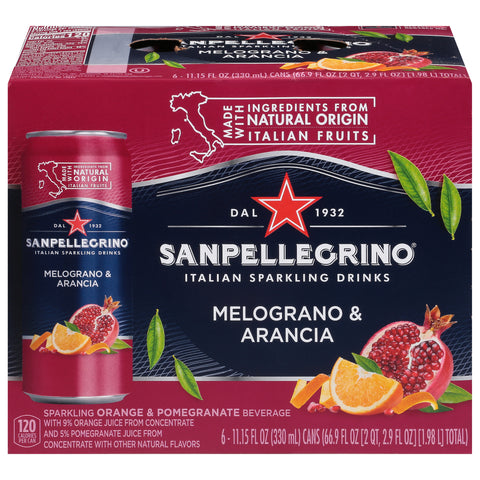 Sanpellegrino Italian Melograno & Arancia Sparkling Drinks 6 - 11.15 fl oz Cans - 4 Pack