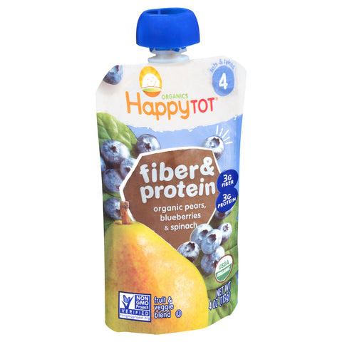 Happy Tot Organic Stage 4 Fiber & Protein Pears, Blueberries & Spinach 4 OZ