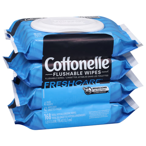 Cottonelle Fresh Care Flushable Wet Wipes, Adult Wet Wipes, 4 Flip-Top Packs, 42 Wipes per Pack (168 Total Flushable Wipes)