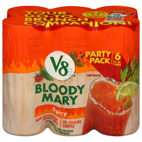 V8 Spicy Non-Alcoholic Bloody Mary Drink Mix Party Pack 6 - 8 fl oz Cans - 4 Pack