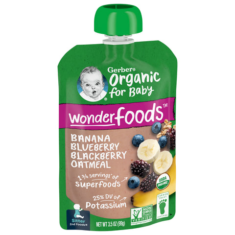 Gerber 2nd Foods Organic Pouch Banana Blueberry & Blackberry Oatmeal 3.5 OZ
