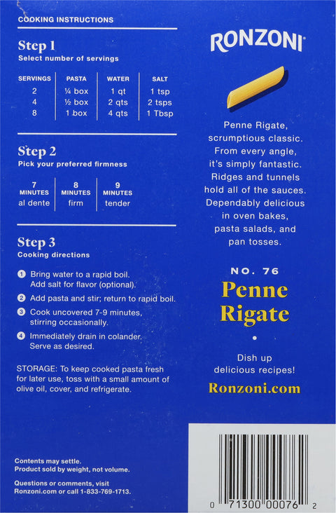Ronzoni Penne Rigate Pasta 16 OZ