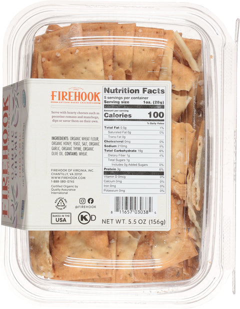 Firehook Organic Garlic Thyme Artisan Baked Crackers 5.5 oz