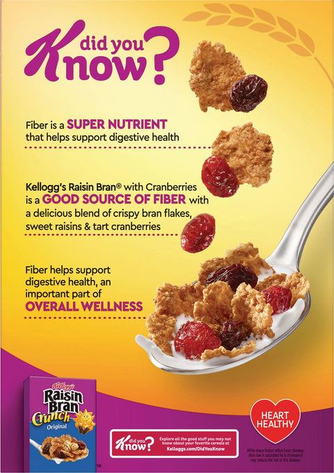 Kellogg's Raisin Bran Breakfast Cereal Original with Cranberries, 13.6 oz