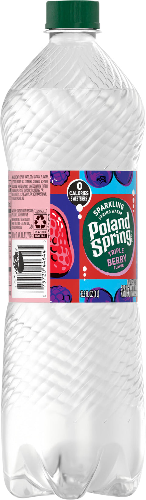 Poland Spring Sparkling Water, Triple Berry, 33.8 oz. Bottle