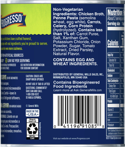 Progresso Vegetable Classics Soup Hearty Penne In Chicken Broth 19 OZ
