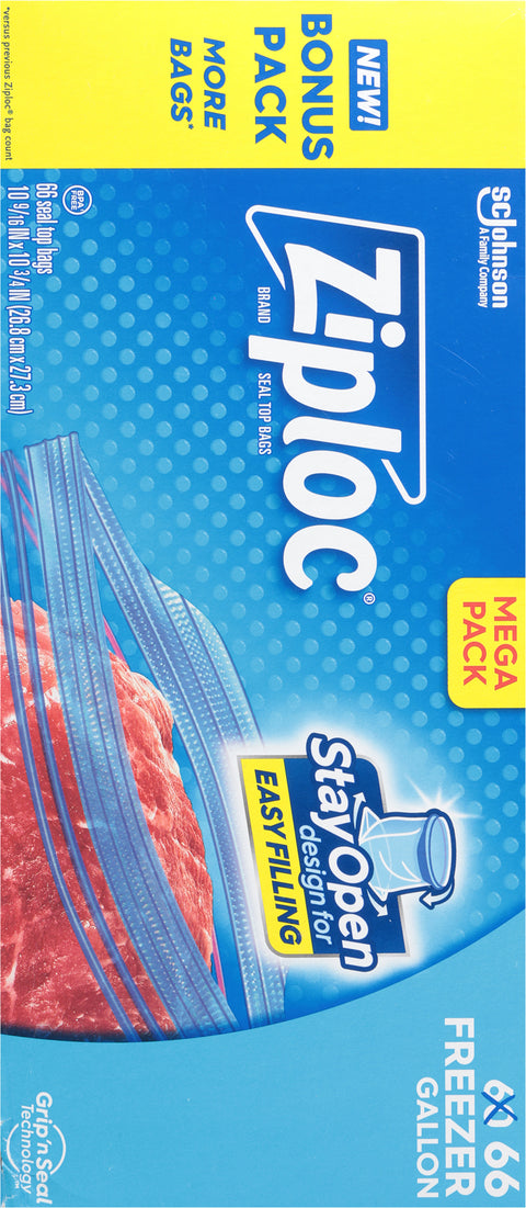 Ziploc Seal Top Gallon Freezer Bags Mega Pack Bonus Pack 66 Bags