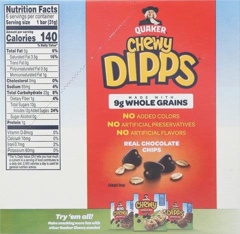 Quaker Bar Granola Chewy Dipps Chocolate Chip 6.5 OZ