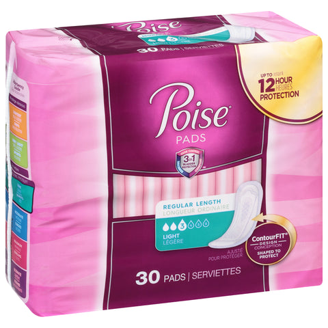 Poise Incontinence Pads & Postpartum Incontinence Pads, 3 Drop Light Absorbency, Regular Length, 30 Count