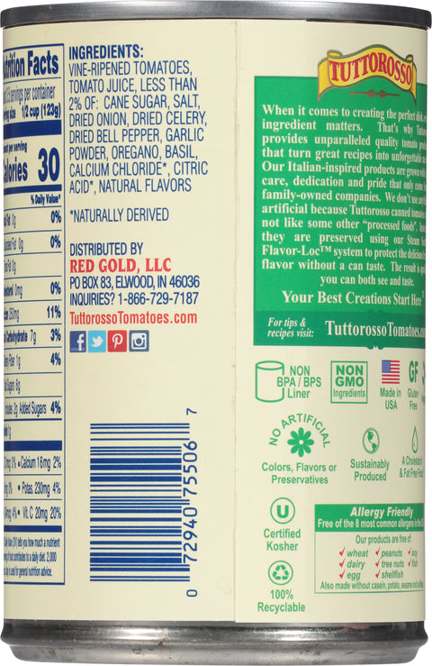 Tuttorosso Stewed Tomatoes Basil, Garlic & Oregano 14.5 OZ