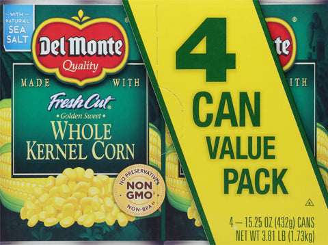 Del Monte Fresh Cut Whole Golden Sweet Kernel Corn Value Pack 4