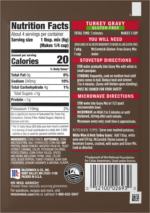 McCormick Gluten-Free Turkey Gravy - 0.88 OZ 12 Pack