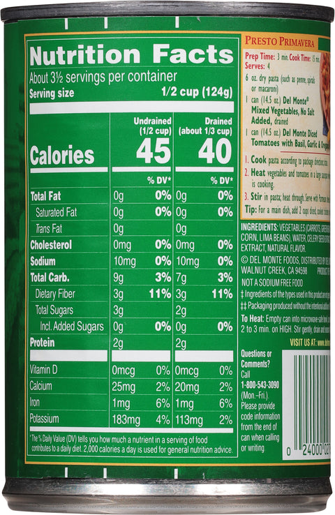Del Monte No Salt Added Mixed Vegetables 14.5 oz