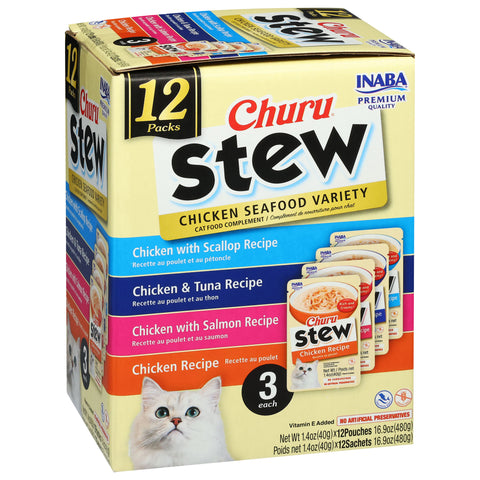 Churu Stew Assorted Cat Food Complement Chicken Seafood Variety 12