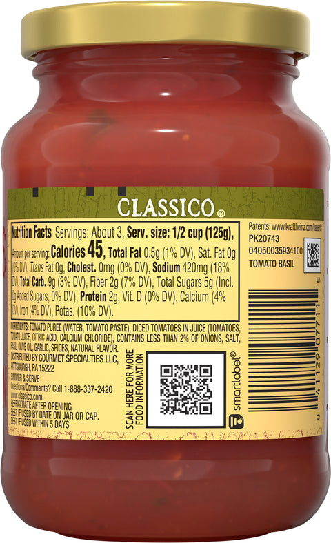 Classico Sauce Pasta Tomato & Basil 14 OZ