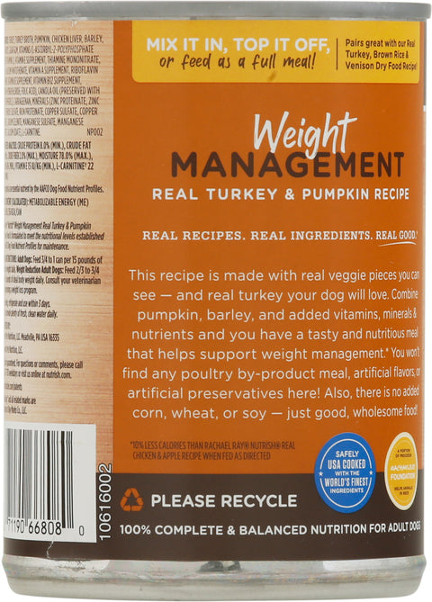 Rachel Ray Nutrish Weight Management Turkey And Pumpkin Recipe 13 OZ