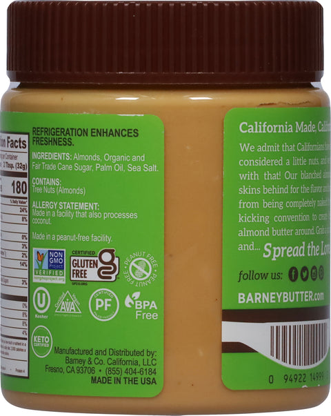 Barney Butter Gluten Free Crunchy Almond Butter 10 OZ