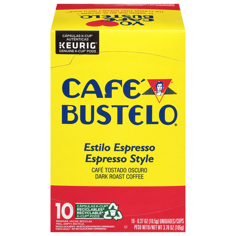 Cafe Bustelo Dark Roast Espresso Style Coffee 10 - 0.37 oz K-Cup Pods - 6 Pack