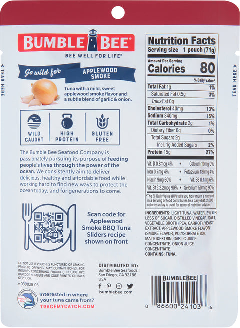 Bumble Bee Applewood Smoked Pouch Tuna 2.5 OZ