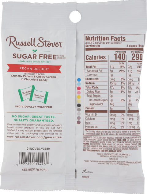 Russell Stover Sugar Free Pecan Delight Chocolate Candy 2.4 oz