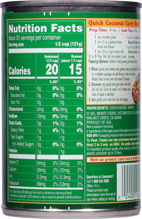 Del Monte Vegetables Fresh Cut Green Beans No Salt Added 14.5 OZ